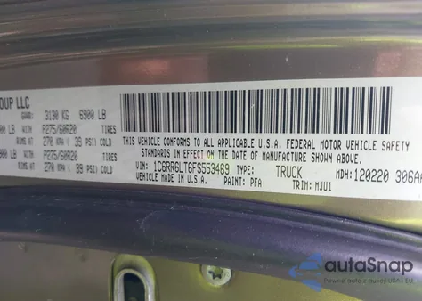 2015 Ram 1500 Slt из США, поврежденный, VIN 1C6RR6LT6FS553469